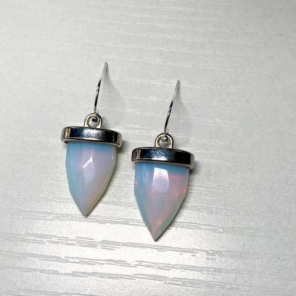 Handmade milky white glass bead earrings. Nickel free.